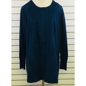 Womens 20W H by Halston‎ Jacket Blue Faux Suede Full Zip Knit Sleeves No Belt